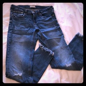 Zara Skinny Chewed Hem Weathered Jean
